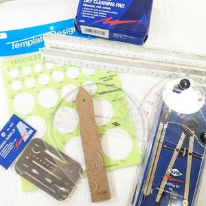 Vintage Alvin Drafting set lot Drawing architect ruler protractor combo circles